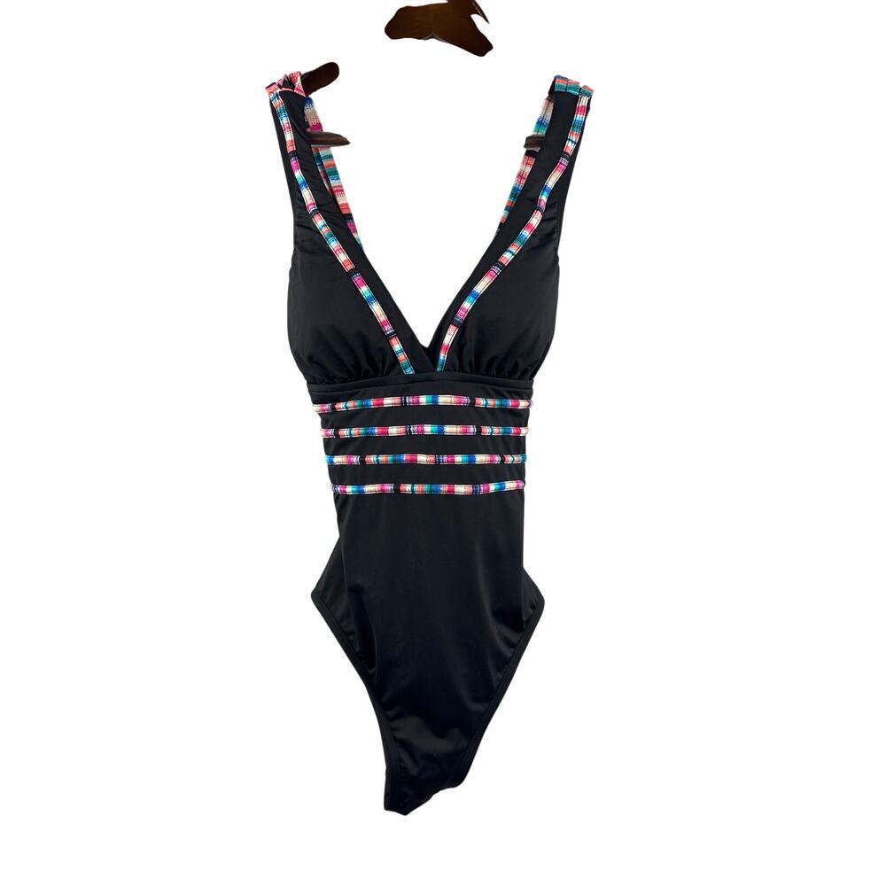 Women’s LA Blanca Size 6 Black One Piece w/ Multicolored Accents